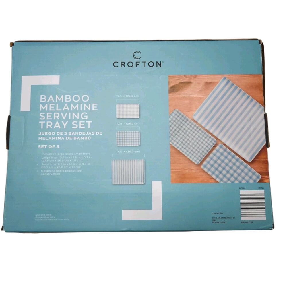 Blue & White Crofton Bamboo Melamine Serving Tray Set of 3 Sealed box -Great 🎁